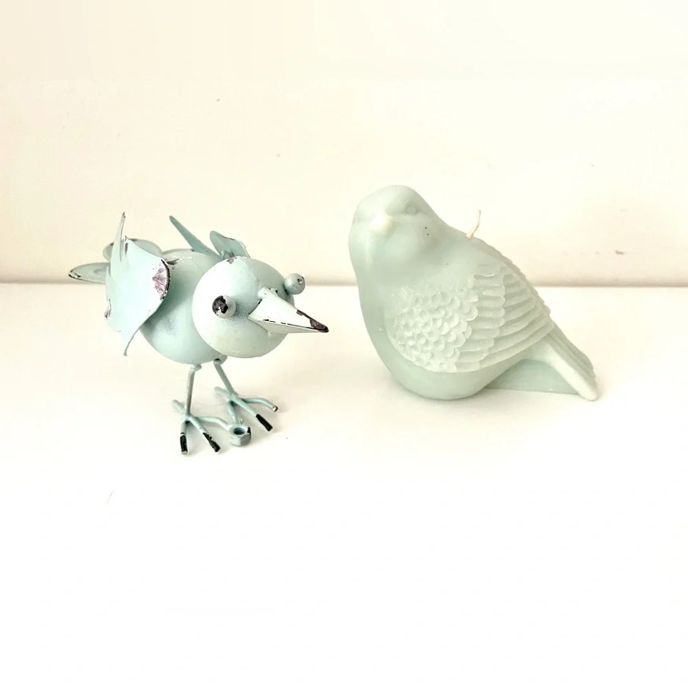 Blue Bird Set Metal and Wax Candle